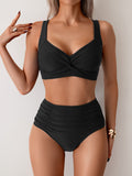 Women's High Waisted Bikini Sets Twist Front Two Piece Swimsuit Ruched Tummy Control Bathing Suits