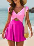 Women's One Piece Swimsuit Ruffle Cutout Swimdress Tummy Control V Neck Wrap Swimwear