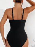 Women Plus Size One Piece Swimsuit V Neck Mesh Sheer Tummy Control Bathing Suit