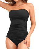 Women's Bandeau Bikini Swimsuits 2 Piece Strapless Tummy Control Bathing Suit