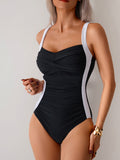Women One Piece Swimsuit Ruched Tummy Control Bathing Suit Slimming Color Block Swim Suit Swimwear
