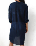 Navy Blue Cardigan Swimsuit Cover Up