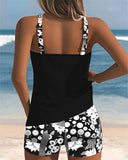 Mid Waisted Floral Print Tankini Set