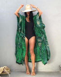 Green Hooded Printed Beach Vacation Swimsuit Cover Up