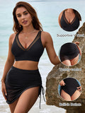 Womens Swim Skirt High Waisted Bikini Sets Tummy Control Swimsuits Mesh Sarong Wraps Bathing Suits