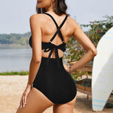 Women's One Piece Swimsuits Tummy Control Cutout High Waisted Bathing Suit Wrap Tie Back