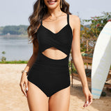 Women's One Piece Swimsuits Tummy Control Cutout High Waisted Bathing Suit Wrap Tie Back