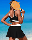 High Waisted Bikini Sets Tummy Control Swim Skirt Two Piece Swim Suit Tummy Control Color Block Bathing Suit