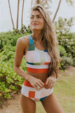 Multi-Colored Pixel Color block Bikini