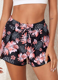 Floral Print Simple High Waist Swim Short