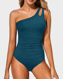 One Shoulder One Piece Swimsuit for Women Tummy Control Bathing Suits