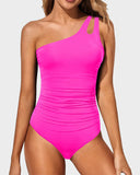 One Shoulder One Piece Swimsuit for Women Tummy Control Bathing Suits