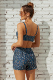 Floral Square Neck Adjustable Straps Sporty Bikini Top And High-Waist Boy Shorts