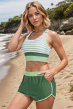 Mariner Colorblock Zipper Back Sporty Bikini Top with Boy Short Set