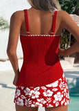 Mid Waisted Floral Print Red Tankini Set