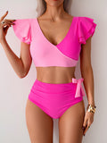 Womens High Waisted Bathing Suits Tummy Control Two Piece Swimsuits Ruffle Bikini Sets Criss Cross Ruched Swimwear
