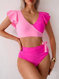 Womens High Waisted Bathing Suits Tummy Control Two Piece Swimsuits Ruffle Bikini Sets Criss Cross Ruched Swimwear
