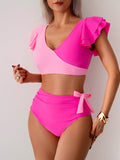 Womens High Waisted Bathing Suits Tummy Control Two Piece Swimsuits Ruffle Bikini Sets Criss Cross Ruched Swimwear