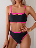 Women's Bikini Sets High Waisted Color Block Swimwear Sexy Cut Out Bathing Suit Sporty Two Piece Swimsuits