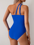 Women's One Piece Swimsuits Tummy Control Mesh Patchwork Bathing Suit One Shoulder Adjustable Straps