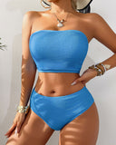 Women Bandeau High Waisted Bikini Sets Smocked Swimsuit Strapless Two Piece Bathing Suit Swimwear Beachwear