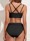 Women's Bikini Sets Two Piece Swimsuit V Neck High Waisted Ruched Tummy Control Bathing Suit