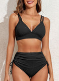 Women's Bikini Sets Two Piece Swimsuit V Neck High Waisted Ruched Tummy Control Bathing Suit