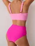 Women's High Waisted Bikini Sets Solid Pleated 2 Piece Swimsuits Sexy Beach Sets with Removable Pads