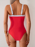 Women's One Piece Swimsuits Color Block Slimming Tummy Control Bathing Suit V Vired Full Coverage Swimwear