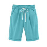 Women's Elastic Waist Knee Length Casual Cotton Bermuda Shorts with Drawstring