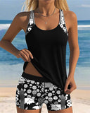 Mid Waisted Floral Print Tankini Set