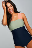 Square Neck Pink Strap Color block One Piece Paradise