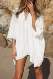 White V-Neck Loose Cover Up