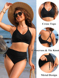 Womens High Waisted Bikini Sets Drawstring Tummy Control Swimsuits Crisscross Tie Back Bathing Suit