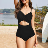 Women's One Piece Swimsuits Tummy Control Cutout High Waisted Bathing Suit Wrap Tie Back