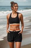 Black Colorblock Zipper Back Sporty Bikini Top with Boy Short Set
