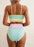 Women 2 Piece Bikini Set High Waisted Color Block Swimsuit Beach Scrunch Ribbed Bathing Suit