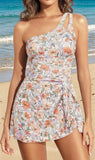 One Piece Swim Dress for Women - One Shoulder Tummy Control Swimsuit with Skirt