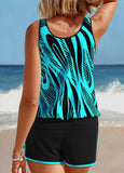 Patchwork Geometric Print Mint Green Tankini Set