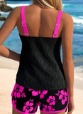 Contrast Binding Hot Pink Floral Print Tankini Set