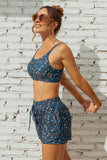 Floral Square Neck Adjustable Straps Sporty Bikini Top And High-Waist Boy Shorts